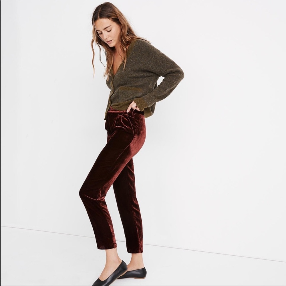 NWT Madewell Velvet Tapered Pleat Pull-On Pants
